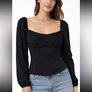Reformation Black puff Sleeve Square Neck Top.